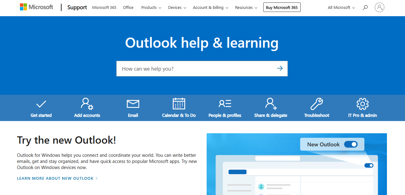 Microsoft Outlook email service provider interface showing inbox organization and calendar integration